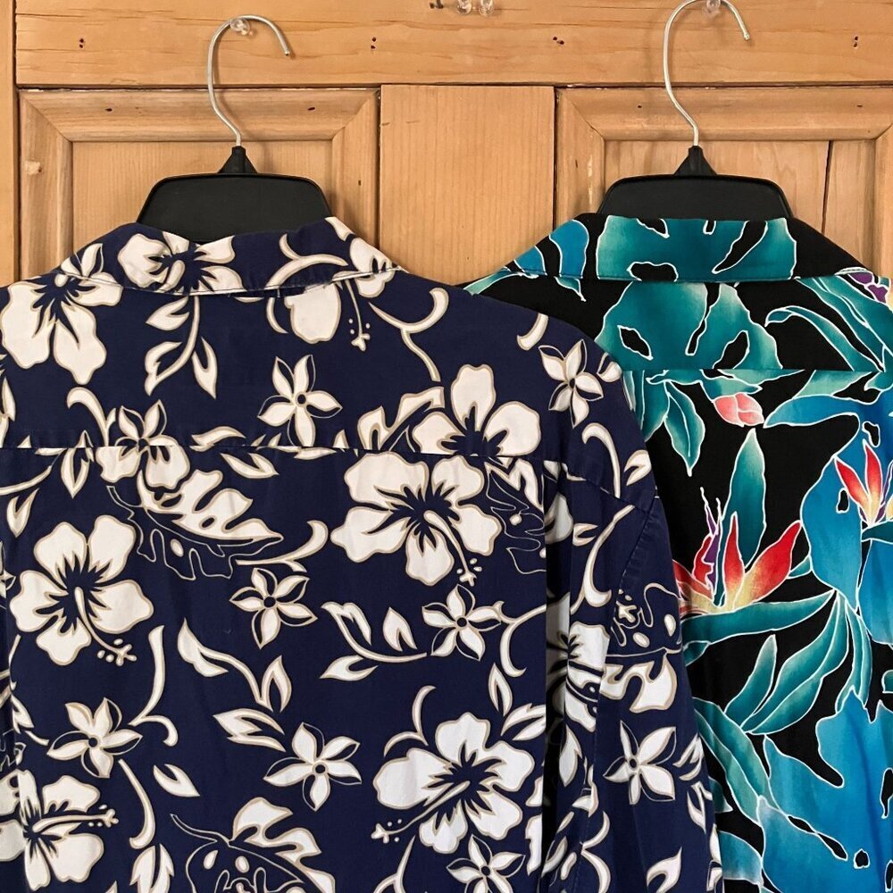 Hilo Hattie Mens Vintage Y2K (2) SET Hawaiian Floral Shirts Sz Large Blue SP EXC - Picture 4 of 12